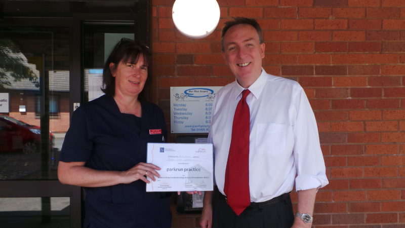 Practice nurse Cath Cross with Nick Smith MP for Blaenau Gwent at Glan Rhyd surgery, Beaufort